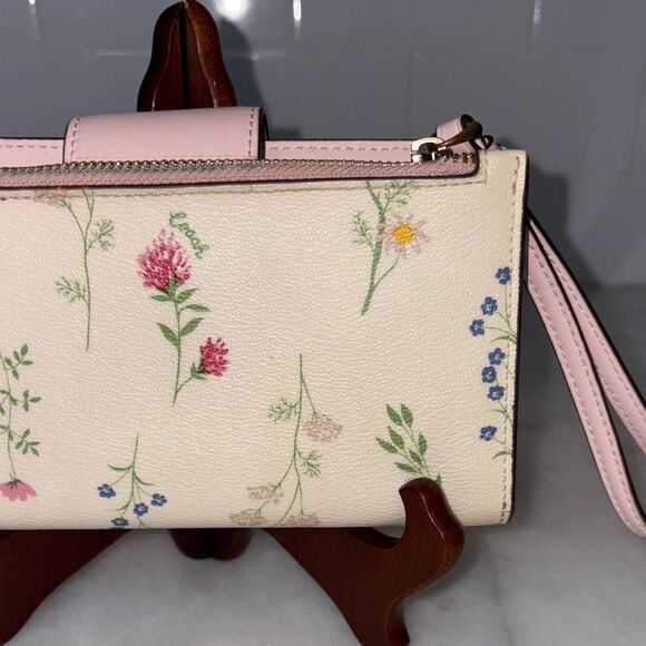 Coach Wallet Wristlet Floral Wildflower Saffiano Leather Phone Case Clutch Pink - Picture 7 of 16